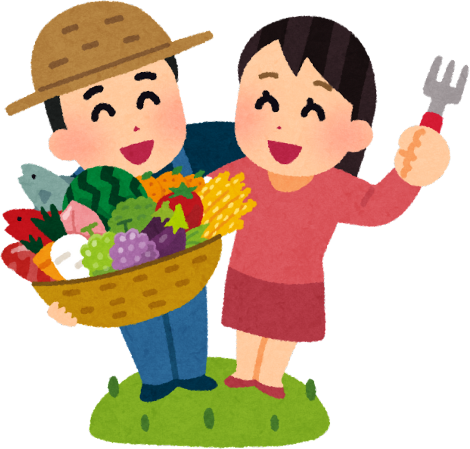 Illustration of a Farmer and Resident with Locally Grown Produce